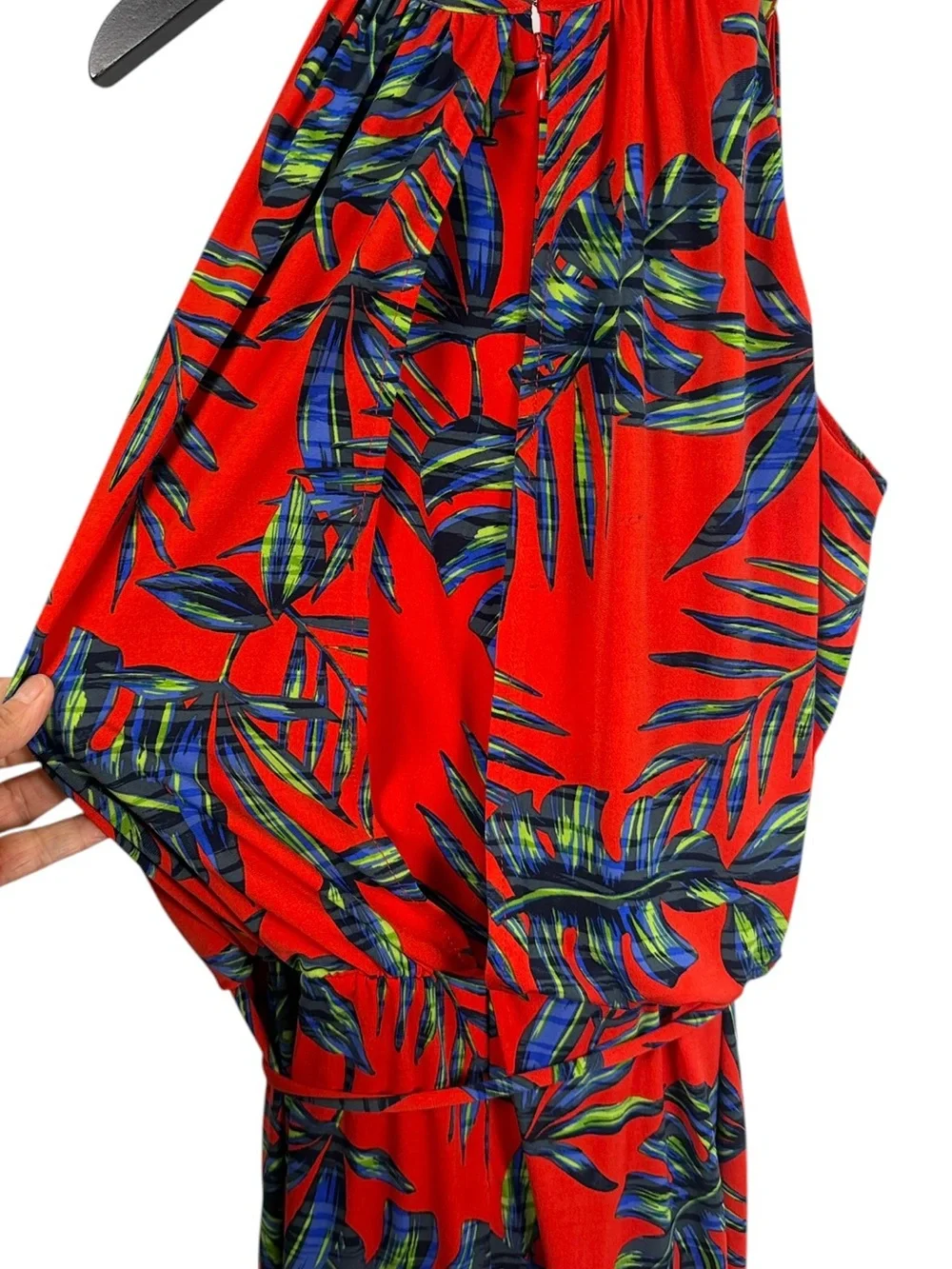 London Times Tropical Palm Print Halter Jumpsuit Red Blue Green Size 8